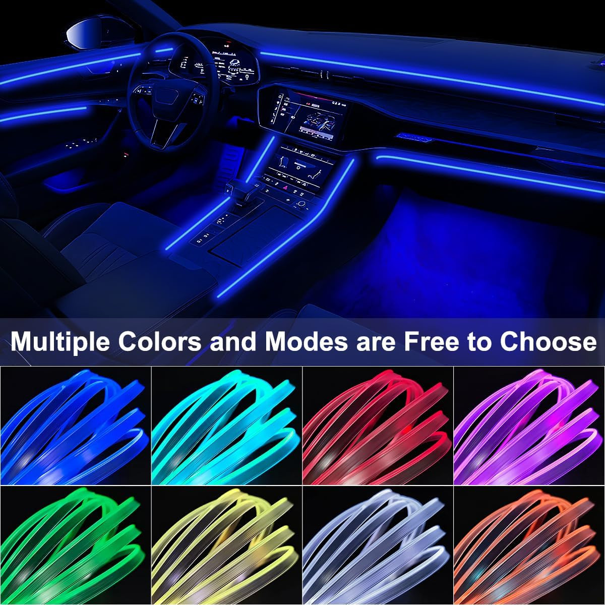 Interior Car LED Strip Lights with Wireless APP & Remote Control, RGB 2 in 1 Car Ambient Lighting Kit with 158 Inches Fiber Optic, Car Neon Dash Lights with Music Mode