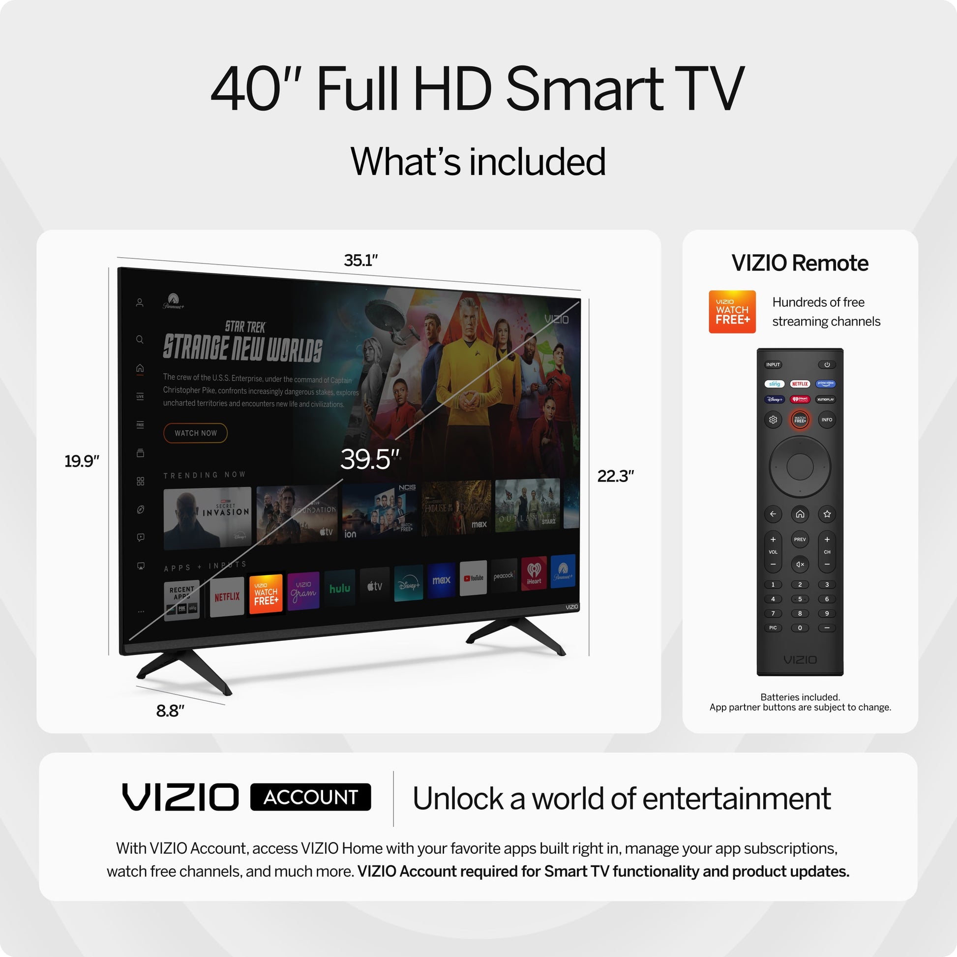 40" Class Full HD 1080P LED Smart TV (New) VFD40M-08