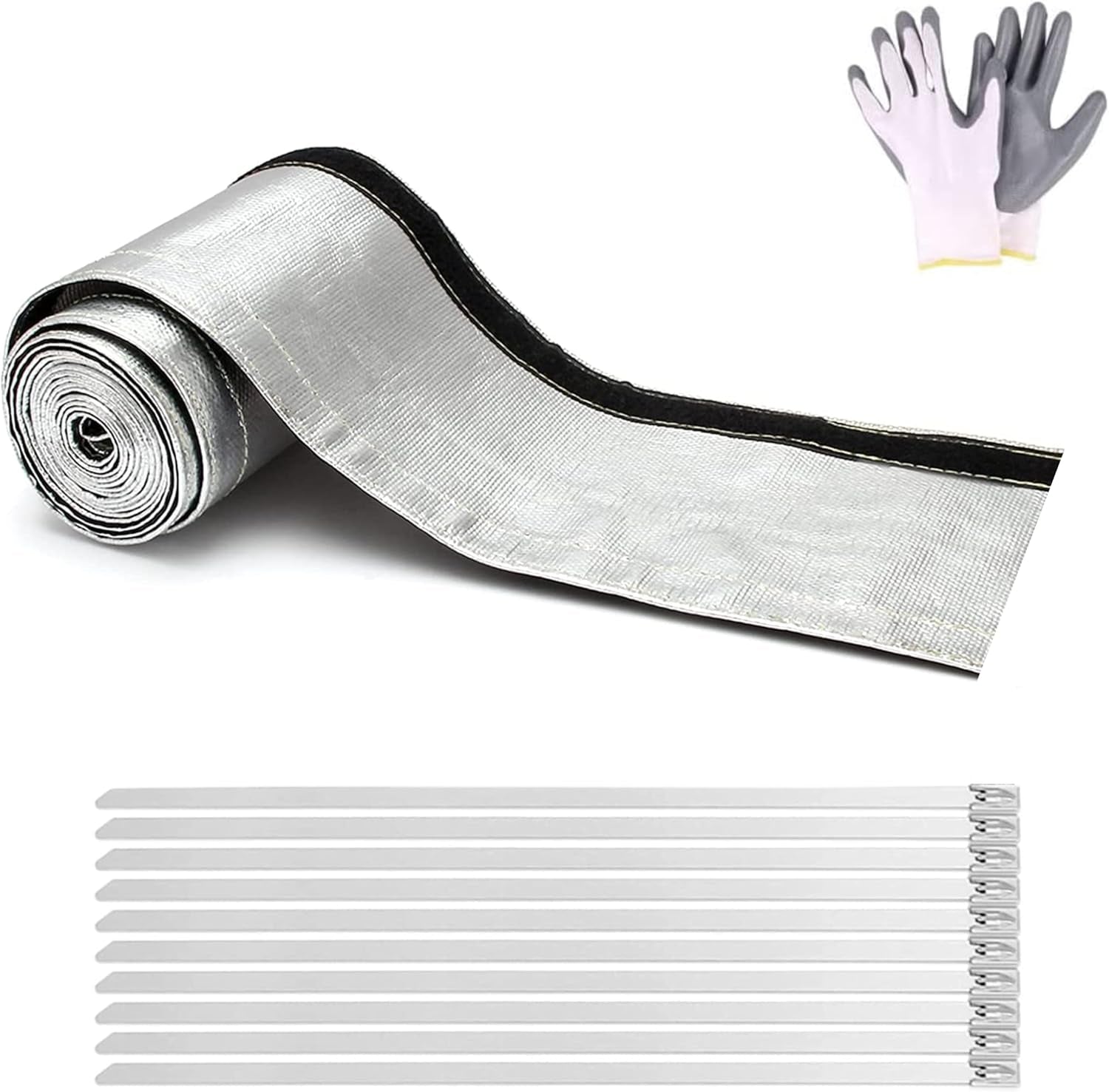 Heat Shroud Sleeve Aluminized Sleeving for Ultimate Heat Protection Hose Wire Shield 3/4" I.D.X 10FT with Hook and Loop Closure&10Pcs Ties (Silver, 3/4" I.D.X 10FT)