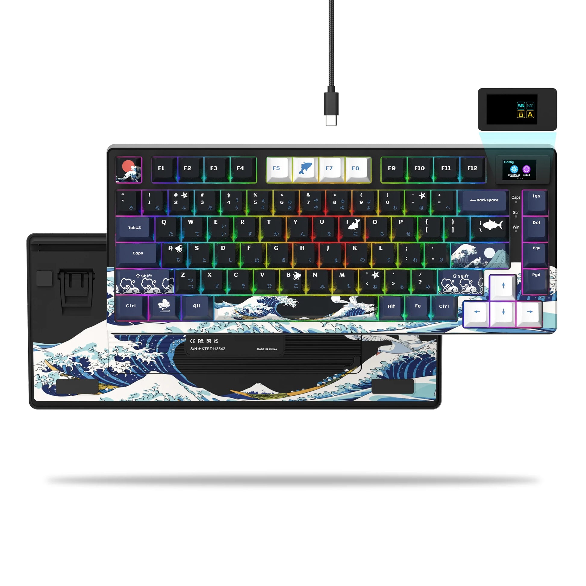 Wired Mechanical Gaming Keyboard with OLED Display Full Key Hot-Swappable Pudding RGB Backlit Keyboard for PC Computer Laptop