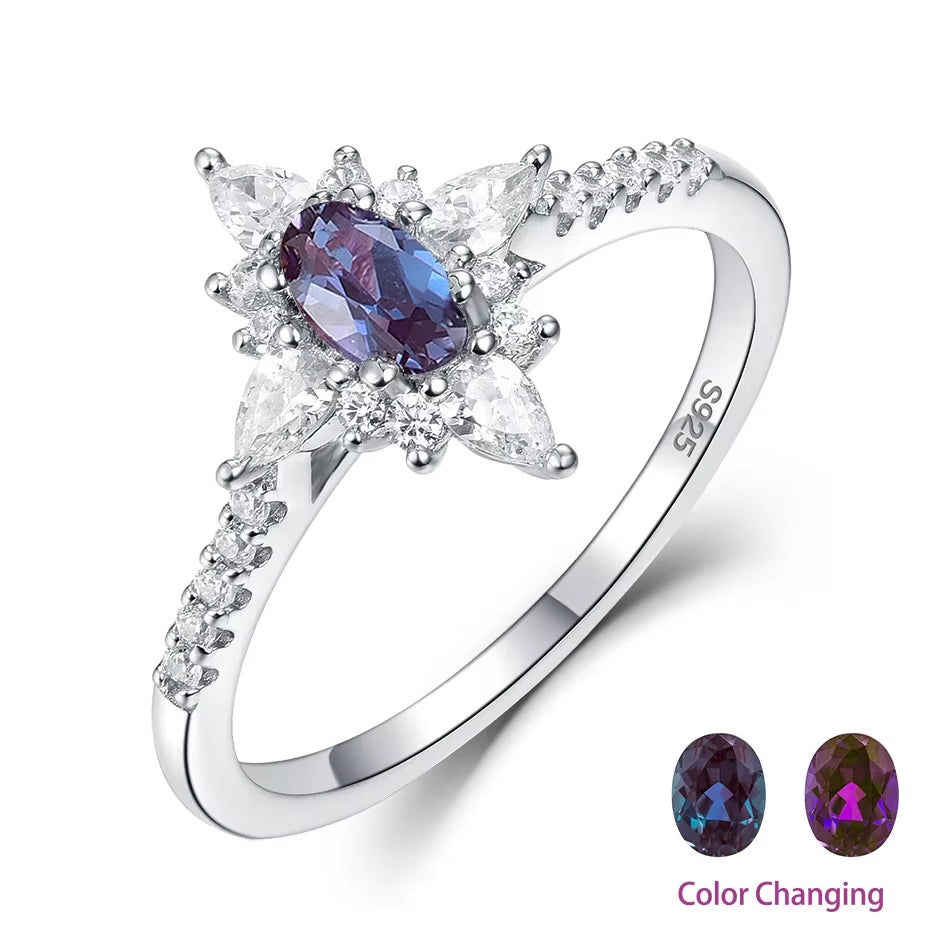 Natural Alexandrite Gemstone Ring for Women Real 925 Sterling Silver Ring Lab Grown Alexandrite Oval Ring for Wedding