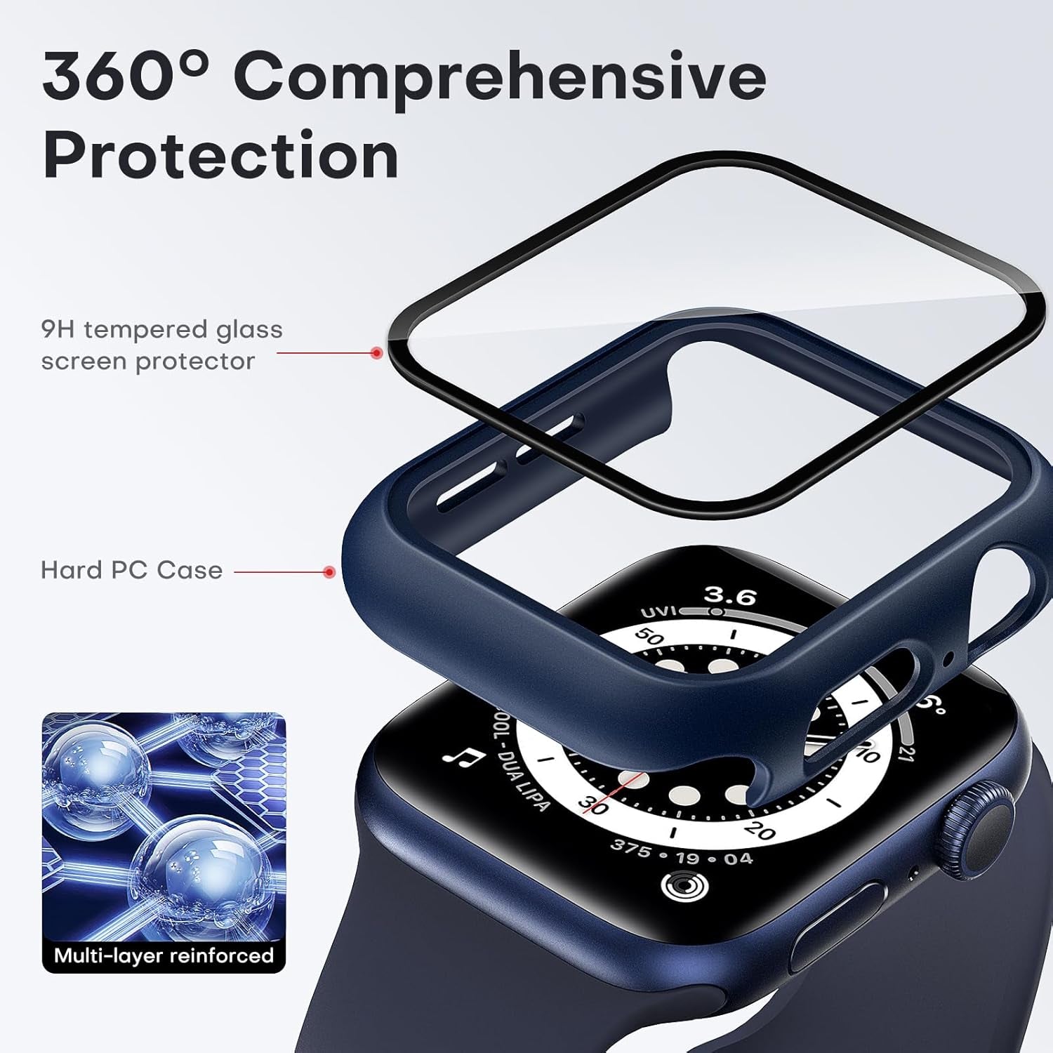 2 Pack Hard Case Compatible for Apple Watch SE Series 6 5 4 40Mm Built in 9H Tempered Glass Screen Protector Slim Bumper Touch Sensitive Full Protective Cover Compatible for Iwatch 40Mm - Blue