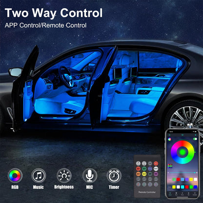 Interior Car LED Strip Lights with Wireless APP & Remote Control, RGB 2 in 1 Car Ambient Lighting Kit with 158 Inches Fiber Optic, Car Neon Dash Lights with Music Mode