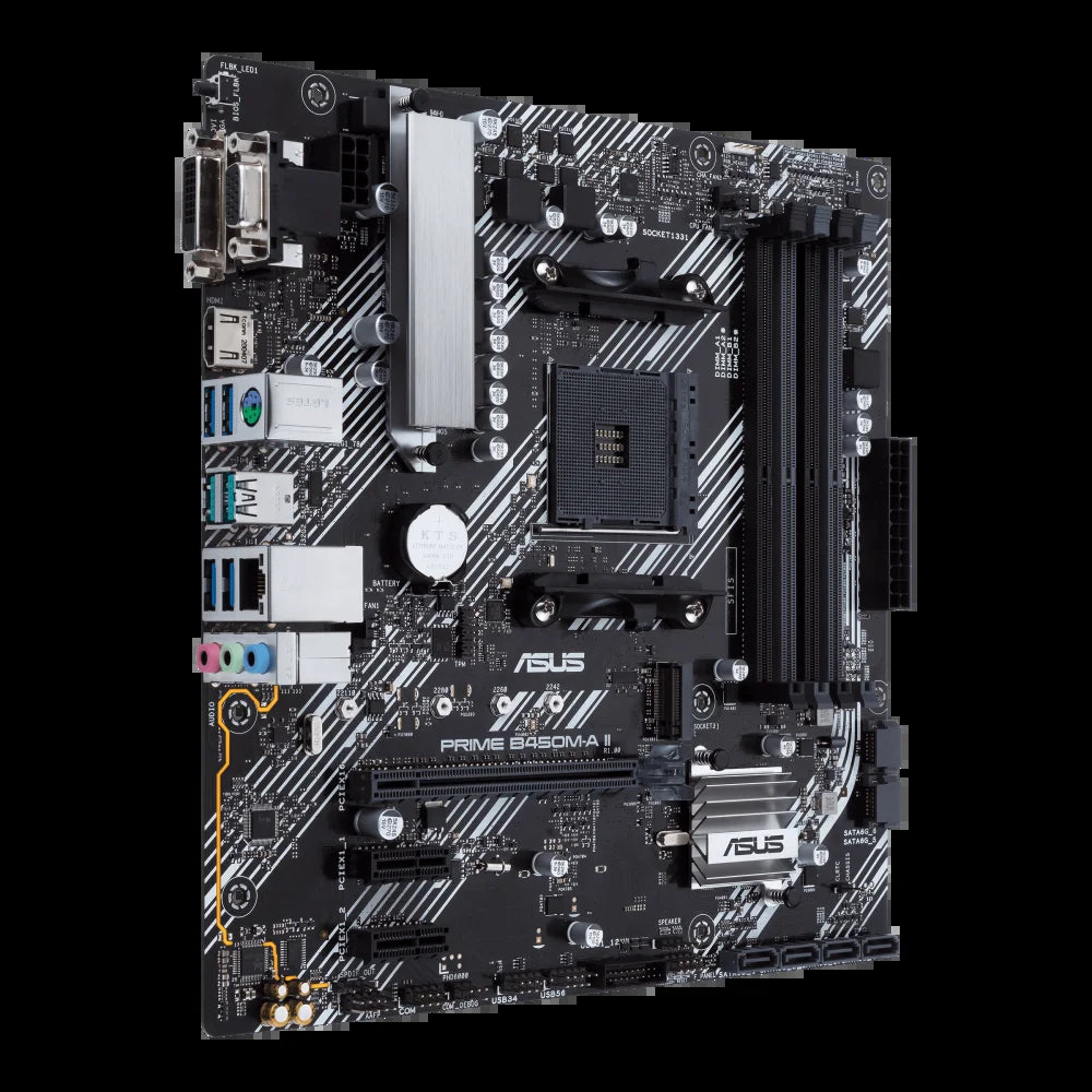 Prime B450M-A II AMD AM4 (Ryzen 5000, 3Rd/2Nd/1St Gen Ryzen Micro ATX Motherboard (128GB DDR4, 4400 O.C.), Nvme, HDMI 2.0B/Dvi/D-Sub, USB 3.2 Gen 2, BIOS Flashback, and Aura Sync)