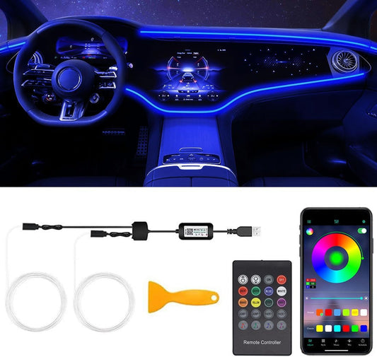 Interior Car LED Strip Lights with Wireless APP & Remote Control, RGB 2 in 1 Car Ambient Lighting Kit with 158 Inches Fiber Optic, Car Neon Dash Lights with Music Mode